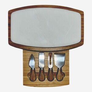 B. SMITH Bamboo Marble Cheese Board Set Hidden Drawer Knife Set NIB